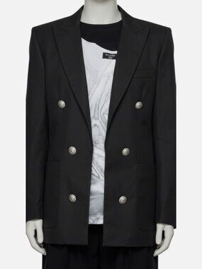 Balmain Men's Black Open-Front Double-Breasted Blazer Suit Jacket Size FR 50